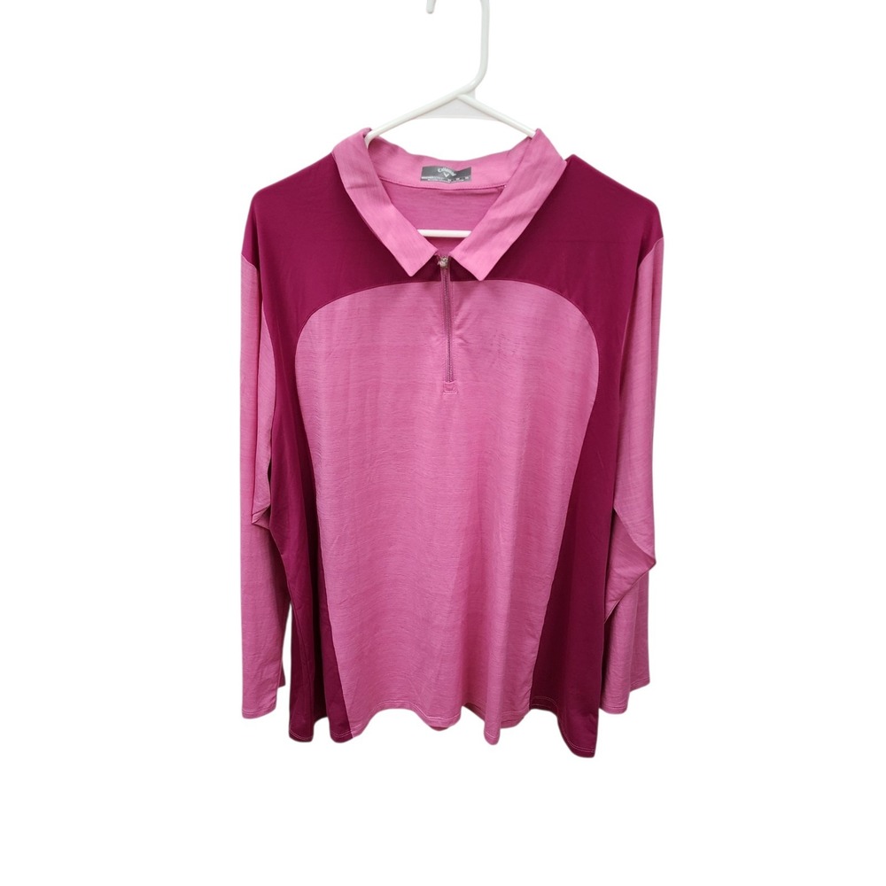 Callaway Golf Shirt Women Long Sleeves Pullover Top 1/4 Zip Sweater Pink Size 3X
